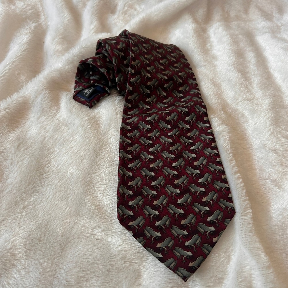 Tie to Nature Frogs Necktie Burgundy Grey Silk Animal Print Dark Academia